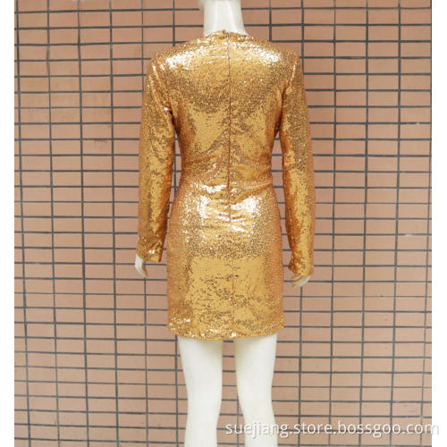 Women Sexy Gold Sequins Short Tight Fitted Dresses